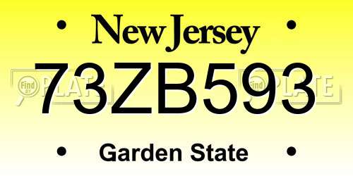 73ZB593 New Jersey License Plate