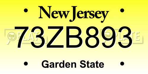 73ZB893 New Jersey License Plate