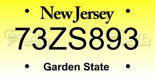 73ZS893 New Jersey License Plate