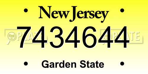 7434644 New Jersey License Plate