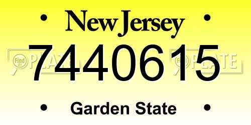 7440615 New Jersey License Plate