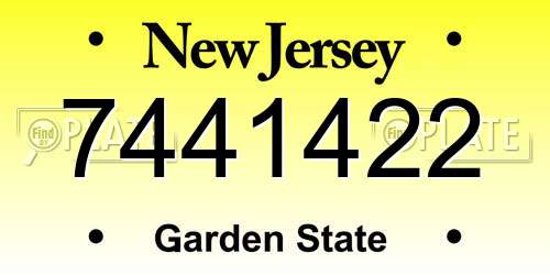 7441422 New Jersey License Plate