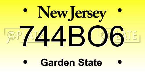 744BO6 New Jersey License Plate