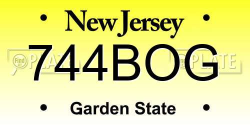 744BOG New Jersey License Plate