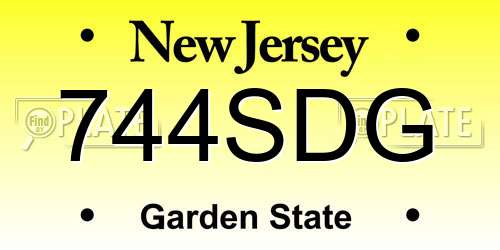 744SDG New Jersey License Plate
