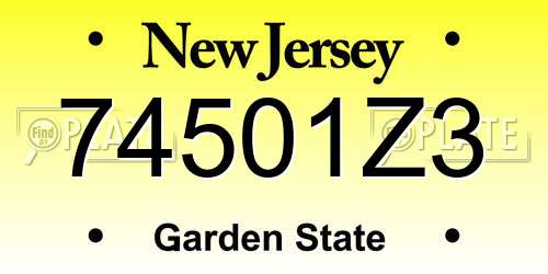 74501Z3 New Jersey License Plate