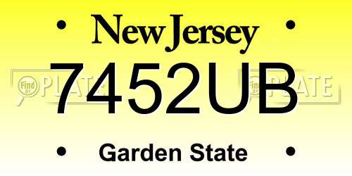 7452UB New Jersey License Plate