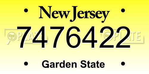7476422 New Jersey License Plate