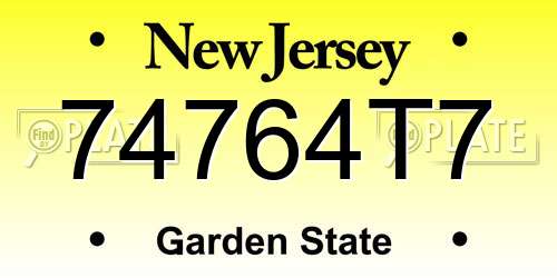 74764T7 New Jersey License Plate