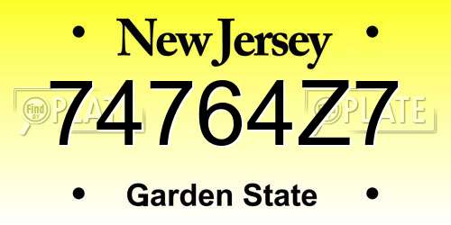 74764Z7 New Jersey License Plate