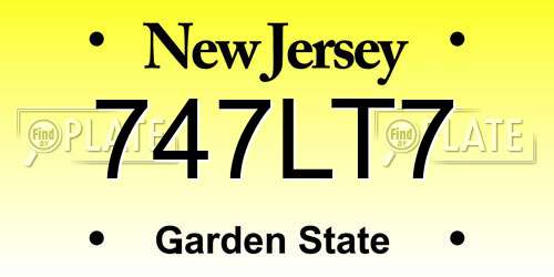 747LT7 New Jersey License Plate