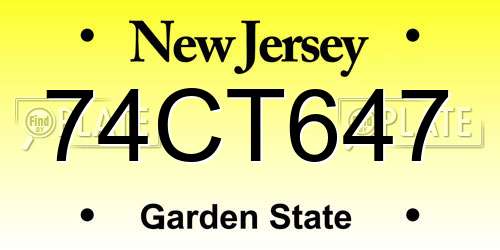 74CT647 New Jersey License Plate