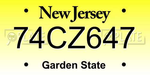 74CZ647 New Jersey License Plate
