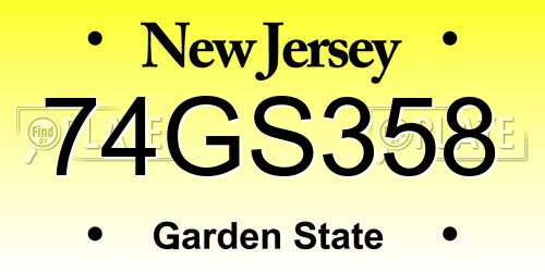 74GS358 New Jersey License Plate
