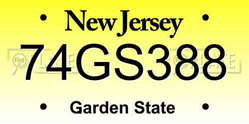 74GS388 New Jersey License Plate