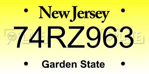 74RZ963 New Jersey License Plate