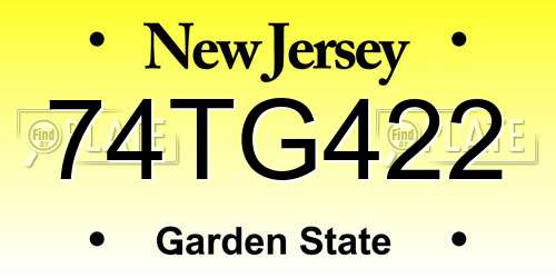 74TG422 New Jersey License Plate