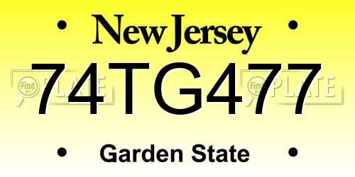 74TG477 New Jersey License Plate