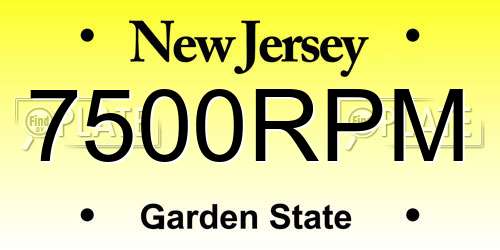 7500RPM New Jersey License Plate
