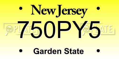 750PY5 New Jersey License Plate