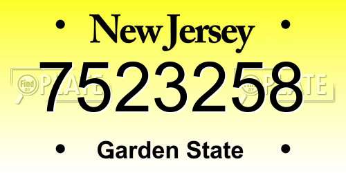 7523258 New Jersey License Plate