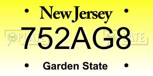752AG8 New Jersey License Plate