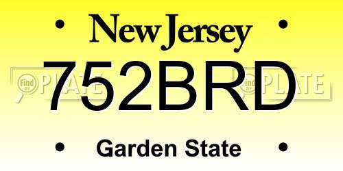 752BRD New Jersey License Plate