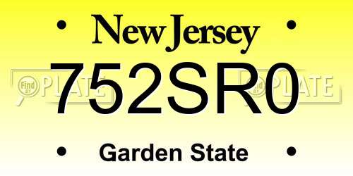 752SR0 New Jersey License Plate