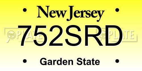 752SRD New Jersey License Plate