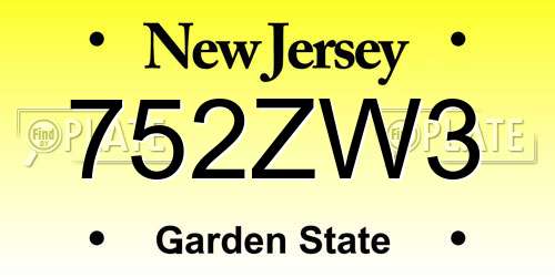 752ZW3 New Jersey License Plate