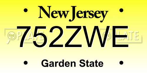 752ZWE New Jersey License Plate