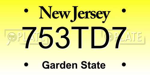 753TD7 New Jersey License Plate