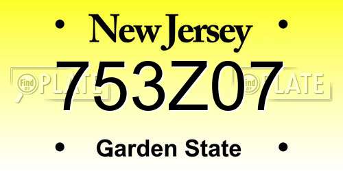 753Z07 New Jersey License Plate