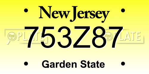 753Z87 New Jersey License Plate