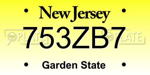 753ZB7 New Jersey License Plate