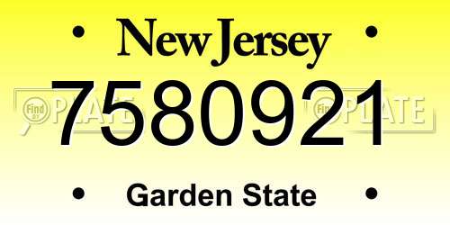 7580921 New Jersey License Plate