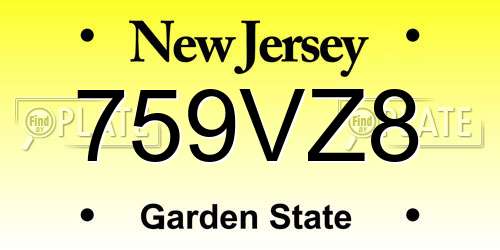759VZ8 New Jersey License Plate