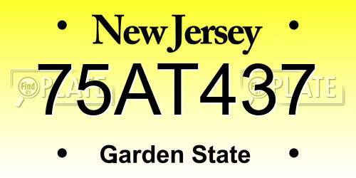 75AT437 New Jersey License Plate