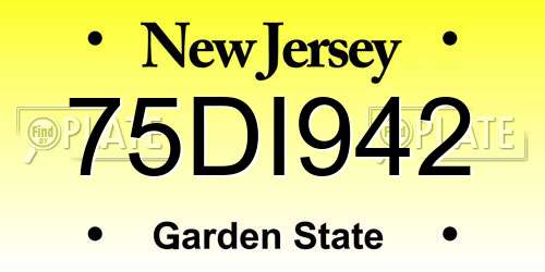 75DI942 New Jersey License Plate