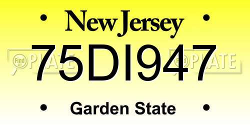 75DI947 New Jersey License Plate