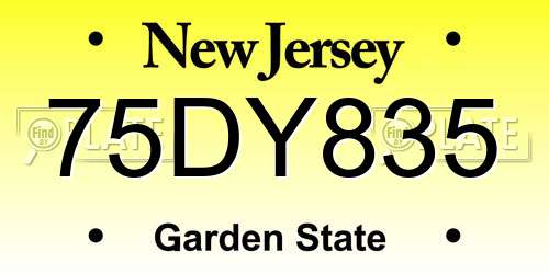 75DY835 New Jersey License Plate