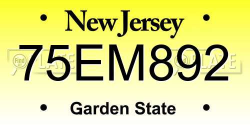 75EM892 New Jersey License Plate