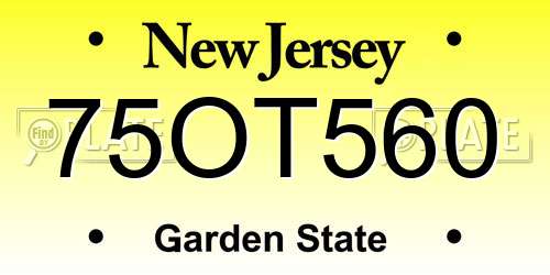 75OT560 New Jersey License Plate