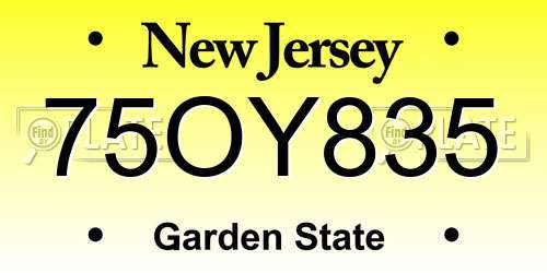 75OY835 New Jersey License Plate