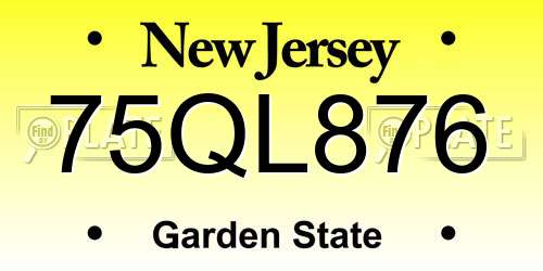 75QL876 New Jersey License Plate