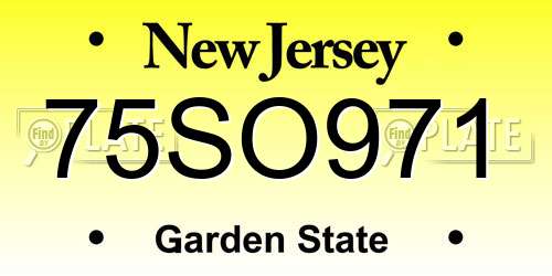 75SO971 New Jersey License Plate
