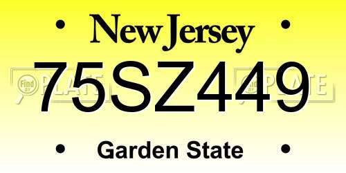75SZ449 New Jersey License Plate