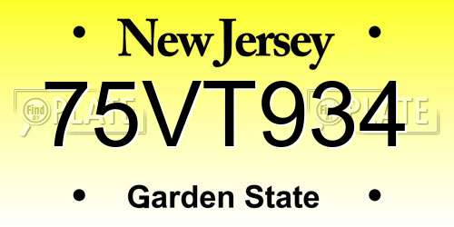 75VT934 New Jersey License Plate