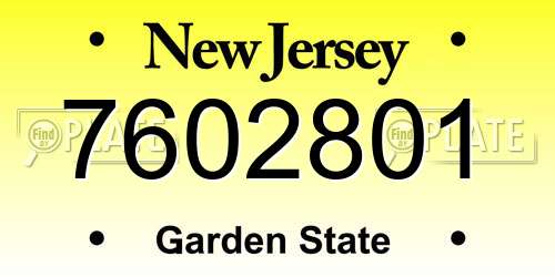7602801 New Jersey License Plate