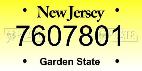 7607801 New Jersey License Plate